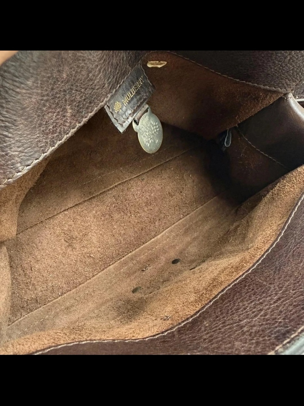 Mulberry Dark Brown Pebbled Leather Shoulder Bag with Buckle Pockets - Picture 13 of 15